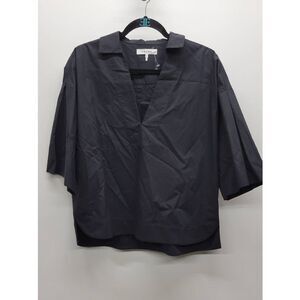 FRAME Channing Popover Cotton Blouse in Noir at Nordstrom XS